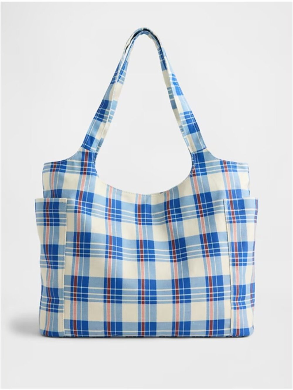 GAP Linen Cotton Tote Bag in Blue Madras Plaid